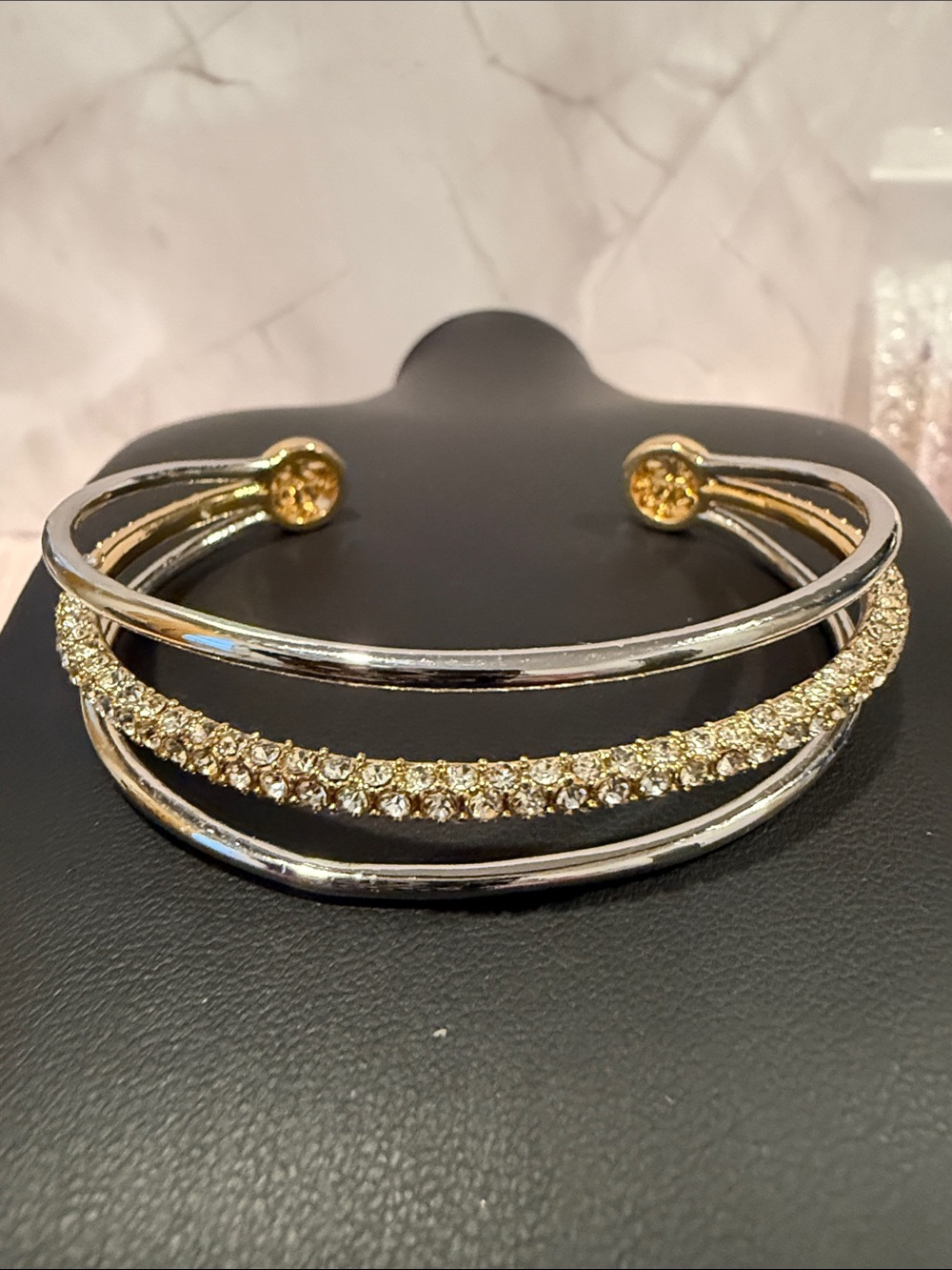 Tory Burch | EUC Gold Plated Crystal Double-Band Cuff Bracelet